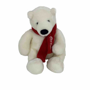 Coca Cola Polar Bear Plush Stuffed Animal White W/Red Scarf 12" Beanie MINT
